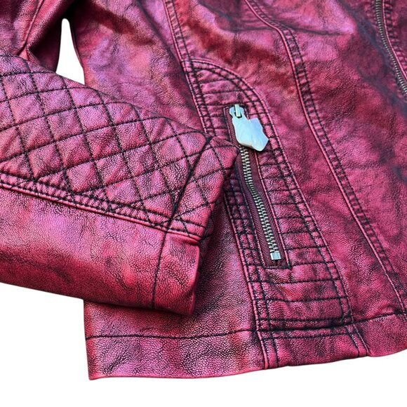 NEW Giolshon Retro Style Red Faux Leather Moto Jacket - Size Large - Picture 7 of 16